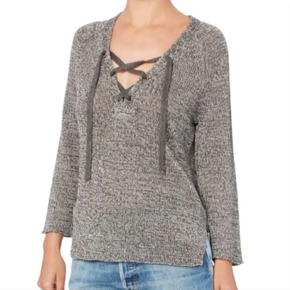 Brochu Walker Linen Lace Up Sweater Gray Size Medium